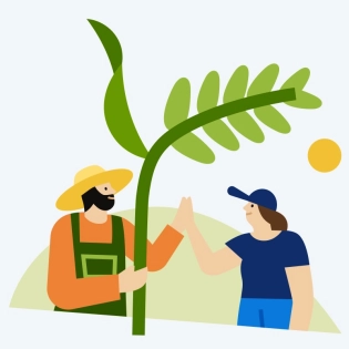 Illustration showing a farmer and Yara agronomist